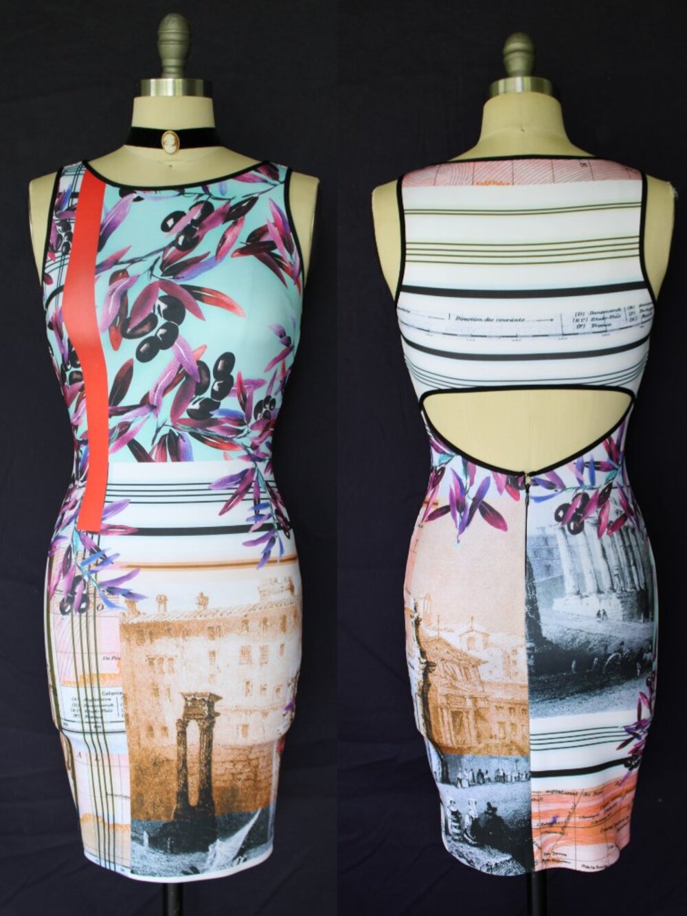 Clover Canyon Mediterranean greek Olive tree bandage neoprene scuba dress XS